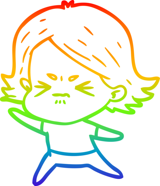 Gökkuşağı gradyan çizimi bir insan tarafından çizilmiş kızgın bir kız çizgi filmi