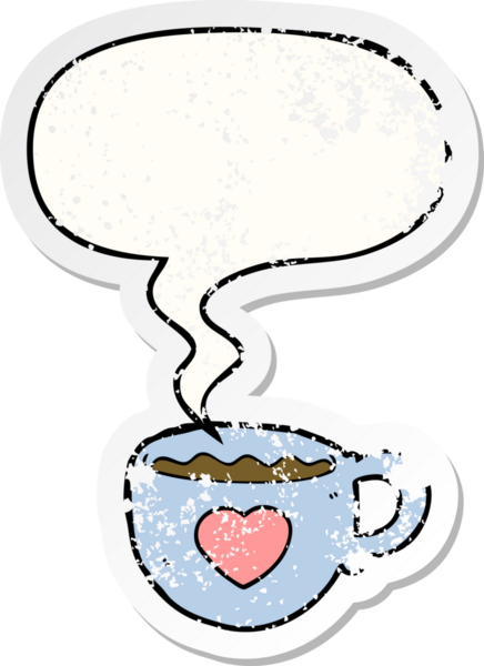 Konuşma balonlu kahve fincanlarına bayılırım. Bir insan tarafından çizilmiş sıkıntılı eski bir çıkartma.