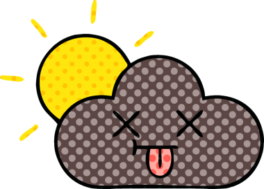 Bir insan tarafından çizilmiş fırtına bulutu ve güneşin çizgi romanı.