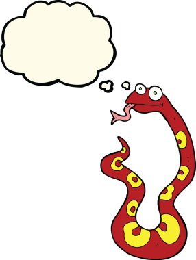 Bir insan tarafından çizilmiş düşünce baloncuklu çizgi film yılanı.