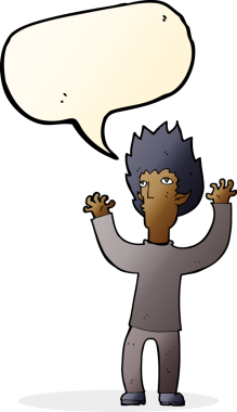 Bir insan tarafından çizilmiş, konuşma balonu olan bir vampir.