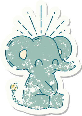 Dövme stili eski bir çıkartma. Bir insan tarafından çizilmiş şirin bir fil.