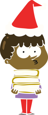 Bir insan tarafından çizilmiş Noel Baba şapkası giyen meraklı bir çocuğun el resmi.