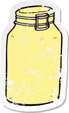 Bir insan tarafından çizilmiş cam bir kavanozun gerilimli retro yapıştırması.