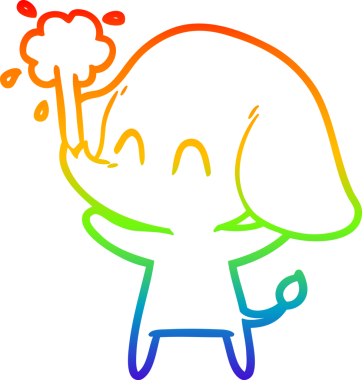 Gökkuşağı gradyan çizgisi insan tarafından çizilmiş su püskürten şirin bir fil çizimi.