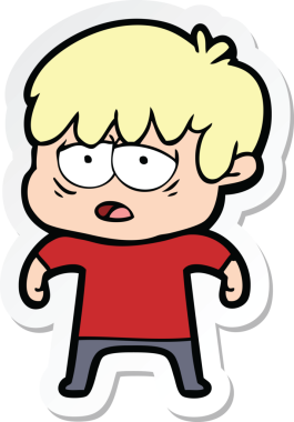 Bir insan tarafından çizilmiş bitkin bir çocuk çizgi filminin çıkartması.