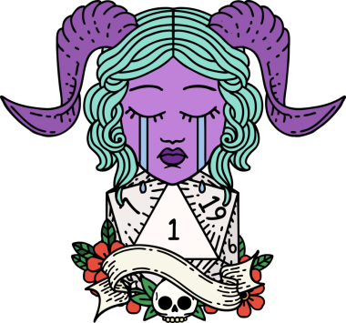 Retro Dövme Biçimi Ağlama Ağlama Doğal bir D20 zar atışıyla bir insan tarafından çizilmiş