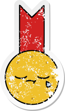 Bir insan tarafından çizilmiş şirin bir altın madalyanın sıkıntılı çıkartması.