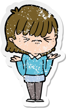 Bir insan tarafından çizilmiş kızgın bir karikatür kızının sıkıntılı çıkartması.