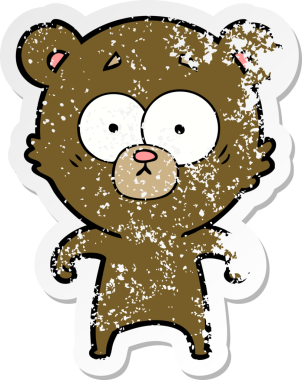 Bir insan tarafından çizilmiş şaşırmış bir ayı çizgi filminin sıkıntılı çıkartması.