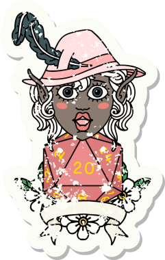 Retro Dövme Tarzı Elf Ozanı Bir insan tarafından çizilmiş doğal yirmi zar atışıyla