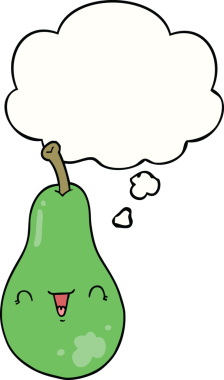 Bir insan tarafından çizilmiş düşünce baloncuklu armut.