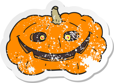 Bir insan tarafından çizilmiş balkabağı desenli bir karikatür çıkartması.