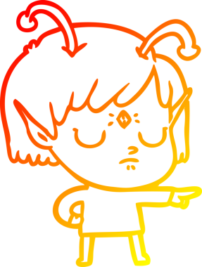 Bir insan tarafından çizilmiş bir uzaylı kız çizgi çizimi.