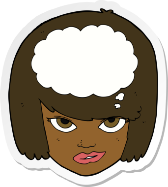 Bir insan tarafından çizilmiş bir karikatür kadının çıkartması.