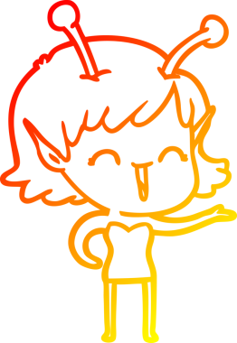 Bir insan tarafından çizilen gülen uzaylı bir kızın sıcak çizgi çizimi.