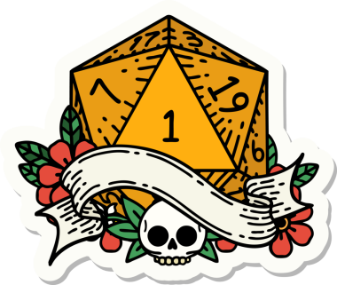 Bir insan tarafından çizilmiş doğal bir d20 zar etiketi.