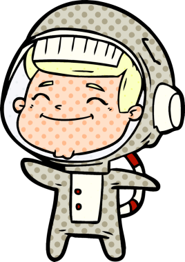 Bir insan tarafından çizilmiş mutlu astronot çizgi filmi.