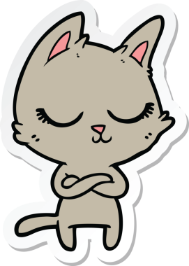 Bir insan tarafından çizilmiş sakin bir çizgi film kedisinin çıkartması.