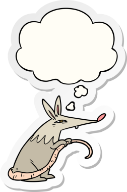 Düşünce baloncuklu çizgi film faresi insan tarafından çizilmiş bir çıkartma.