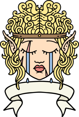 Retro Dövme Tarzı Ağlayan Elf Barbar karakter yüzü Bir insan tarafından çizilmiş pankartıyla