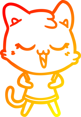 Bir insan tarafından çizilmiş mutlu çizgi film kedisinin sıcak çizgi çizgisi.