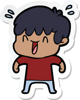 Bir insan tarafından çizilmiş, gülen bir çocuğun çıkartması.