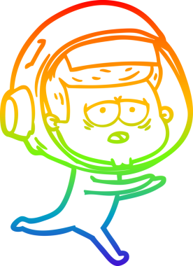 Gökkuşağı gradyan çizgi çizimi bir insan tarafından çizilmiş yorgun astronot