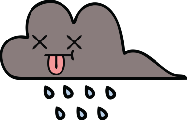 Bir insan tarafından çizilmiş yağmur bulutunun şirin bir karikatürü.