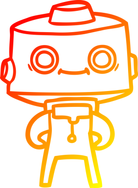 Bir insan tarafından çizilen çizgi film robotunun sıcak çizgi çizimi