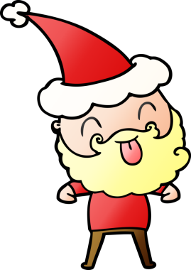 Bir insan tarafından çizilmiş Noel Baba şapkası takan sakallı bir adam.