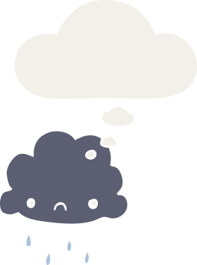 Düşünce baloncuklu karikatür fırtına bulutu insan tarafından çizilmiş.