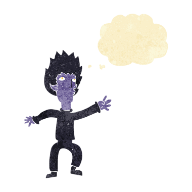 Bir insan tarafından çizilmiş düşünce baloncuğu olan bir vampir.