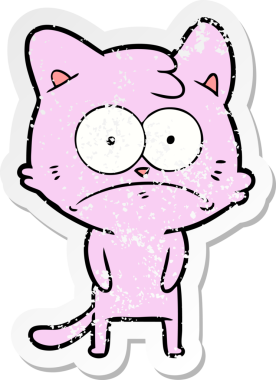 Bir insan tarafından çizilmiş gergin bir kedinin sıkıntılı çıkartması.