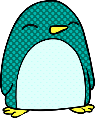 Bir insan tarafından çizilmiş sevimli bir penguenin el çizimi karikatürü.