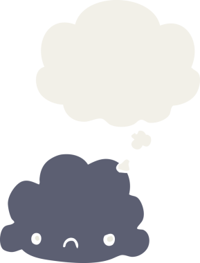 Düşünce baloncuğu olan karikatür bulutu insan tarafından çizilmiş.