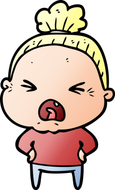 Bir insan tarafından çizilmiş kızgın yaşlı kadın çizgi filmi.