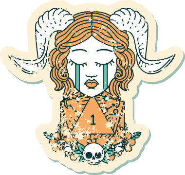 Bir insan tarafından çizilmiş doğal bir d20 zarlı hüzünlü bir yapıştırma.