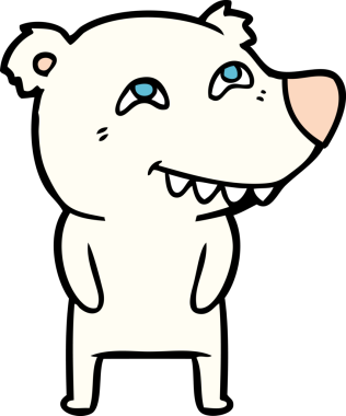 Karikatür kutup ayısı bir insan tarafından çizilmiş dişleri gösteriyor