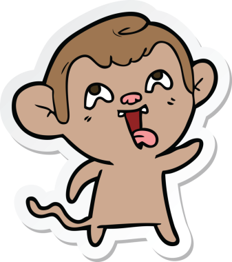 Bir insan tarafından çizilmiş çılgın bir maymun çıkartması.