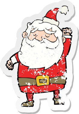 Bir insan tarafından çizilmiş havayı yumruklayan bir Noel Baba çizgi filminin gerilimli retro çıkartması.