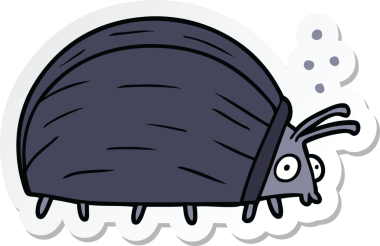 Bir insan tarafından çizilmiş dev bir karikatür böceğinin çıkartması.