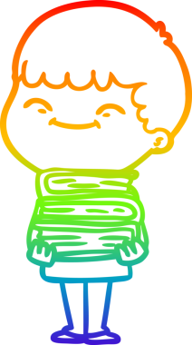 gökkuşağı gradyan çizgi çizimi mutlu bir çocuğun bir insan tarafından çizilmiş kitaplarıyla