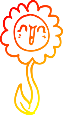 Bir insan tarafından çizilen mutlu bir çiçeğin sıcak çizgi çizimi