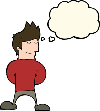 Bir insan tarafından çizilmiş düşünce balonlu mutlu adam çizgi filmi.