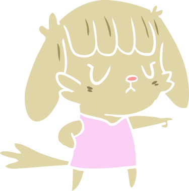 Bir insan tarafından çizilmiş düz renkli çizgi film köpek kızı.