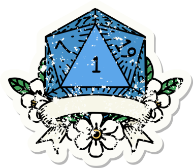 Bir insan tarafından çizilmiş doğal bir d20 zarının grunge çıkartması.