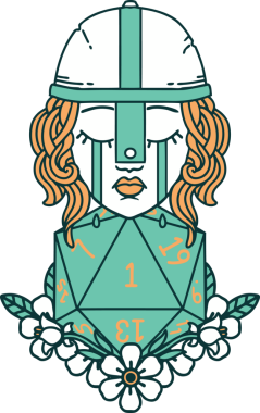 Retro Dövme Tarzı Ağlayan İnsan Dövüşçüsü Bir insan tarafından çizilmiş doğal bir D20 ruloyla