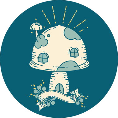 Bir insan tarafından çizilmiş dövme stili mantar evi ikonu