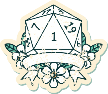 Retro Dövme Biçimi Doğal Bir d20 zar bir insan tarafından çizildi